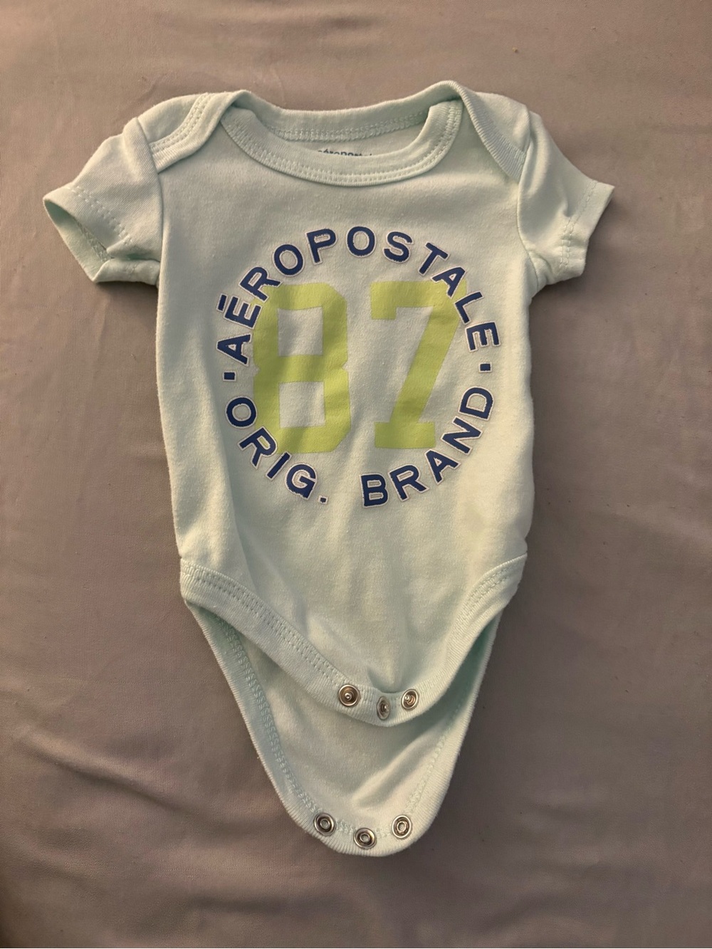 Aeropostale Light Blue and Lime '87 Baby One-Piece